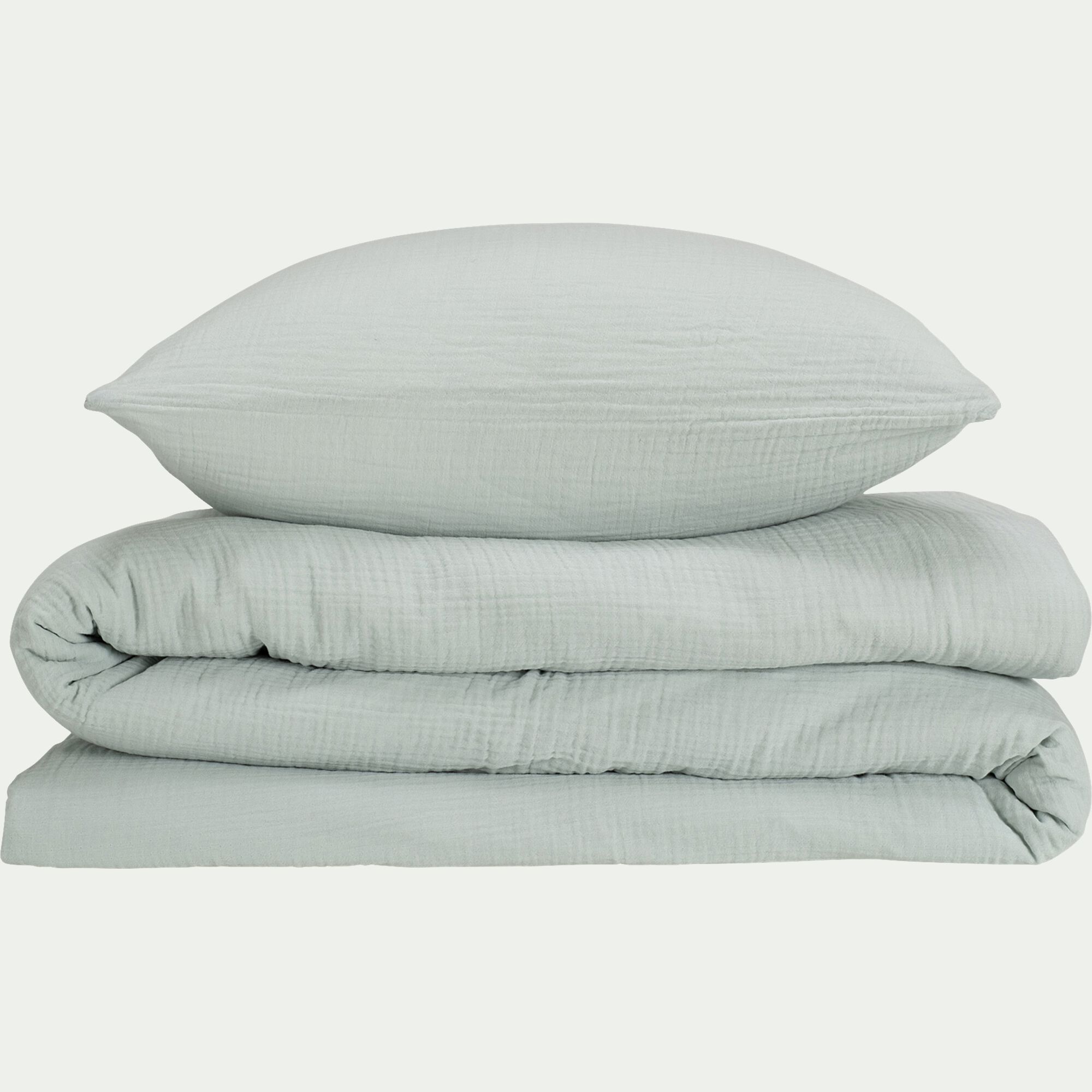 BALETI - Housse de couette 240x220cm et 2 taies d'oreiller 63x63cm en double gaze de coton - bleu littoral