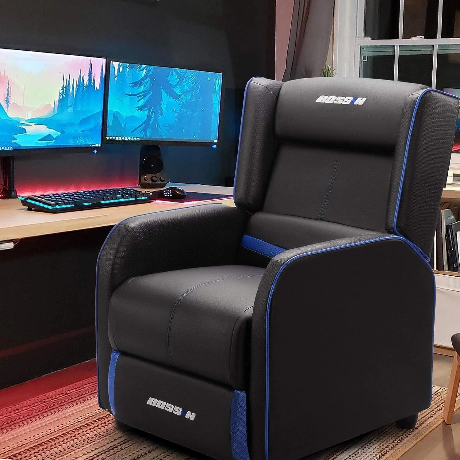 PUKAMI Gaming Recliner Chair for Adults 400 lb Racing Style Sofa Big and Tall PU Leather Recliner Seating Modern Ergonomic Lounge Recliner Chair Comfortable Home Movie Theater for Living Room