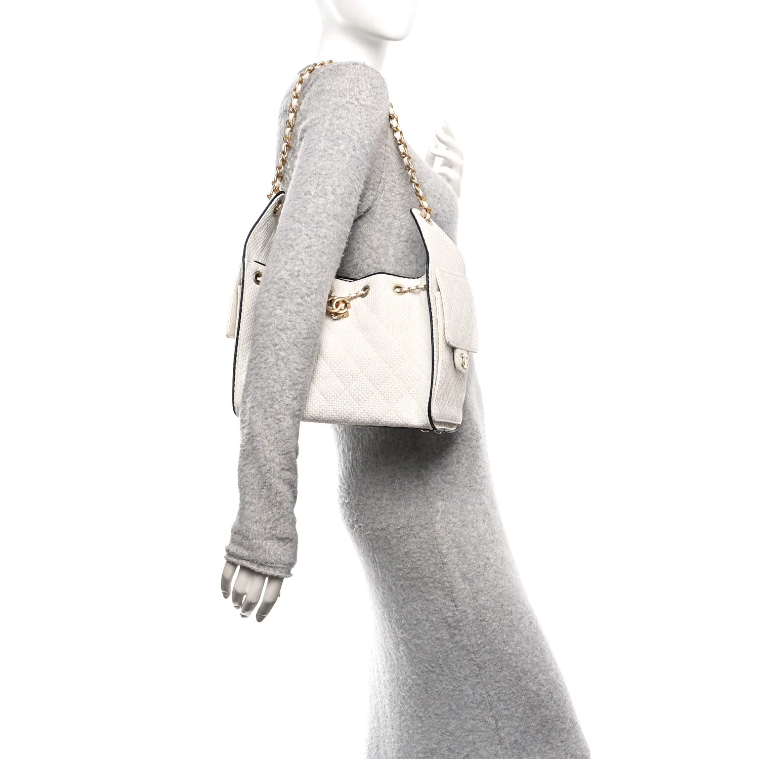 Braided Raffia Calfskin Quilted Small Chanel 25 Handbag White Black - Top Club