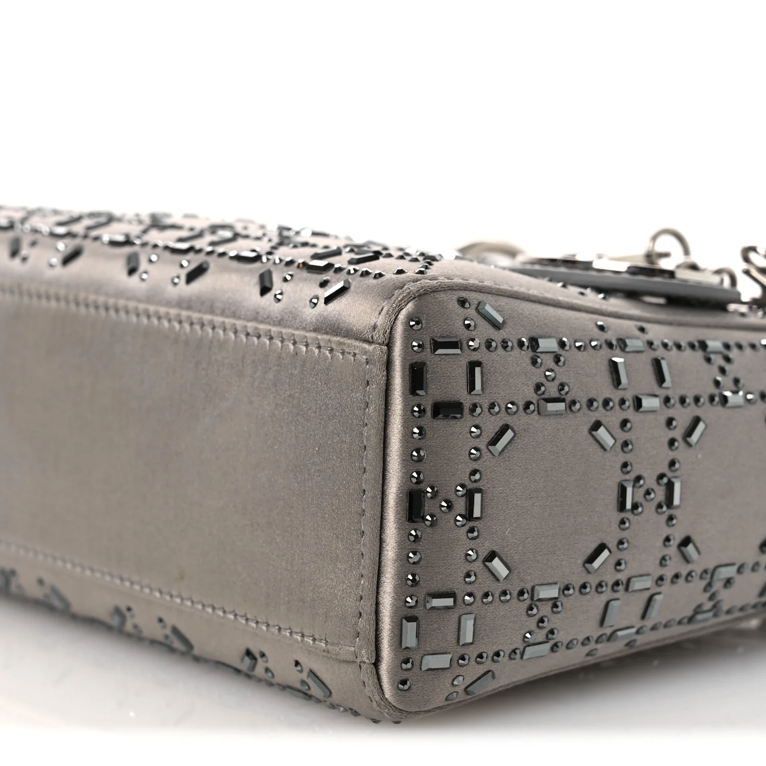 Satin Crystal Cannage Mini Lady Dior Gray - Top Club