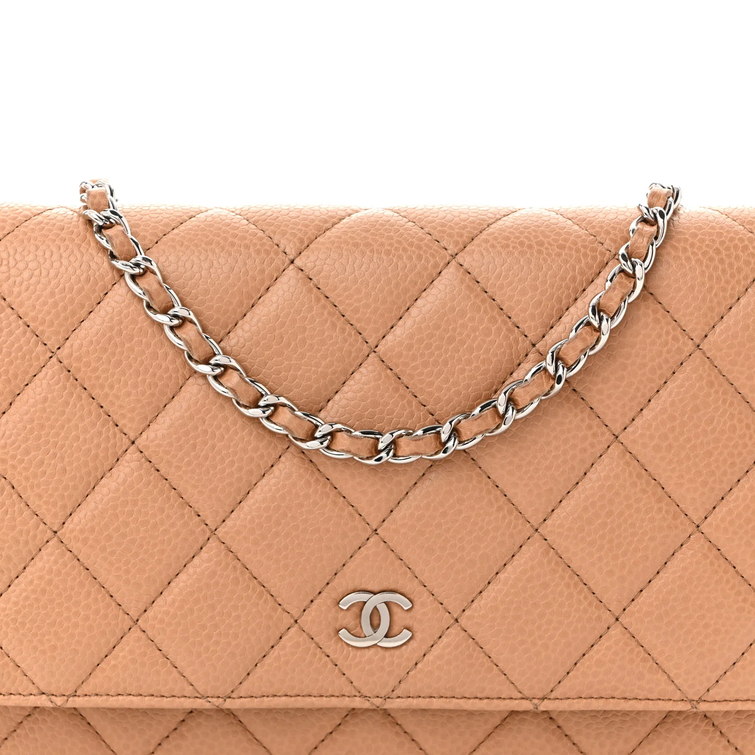 Caviar Quilted Wallet on Chain WOC Beige - Top Club