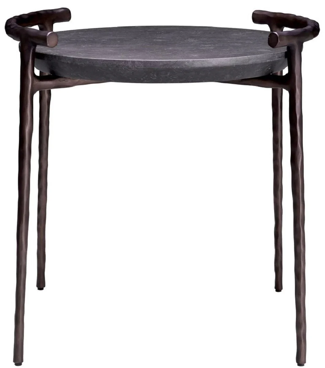 Luxury side table gray / bronze Ø 55 x H. 57.5 cm - aluminum table with marble top - living room furniture - luxury furniture - living room furnishings - luxury quality