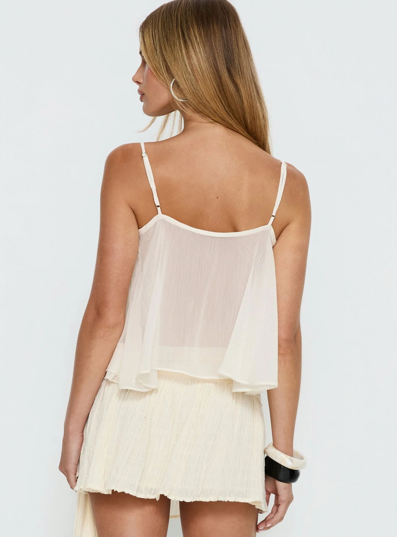 Skinny Dipping Ruffle Sheer Top Cream