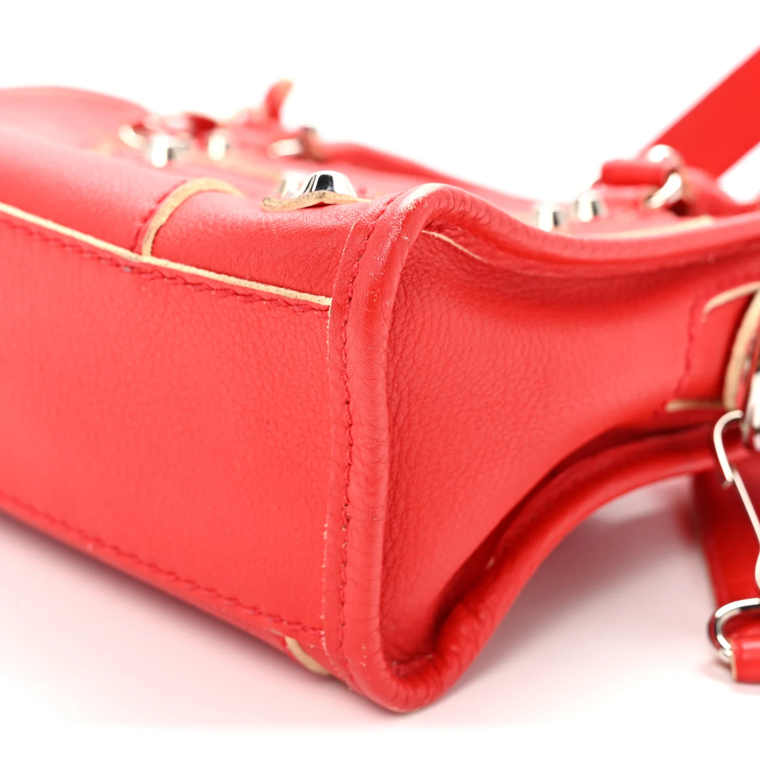 Supple Grained Calfskin Classic Silver Hardware Highlight Mini City Rouge Fraise - Top Club