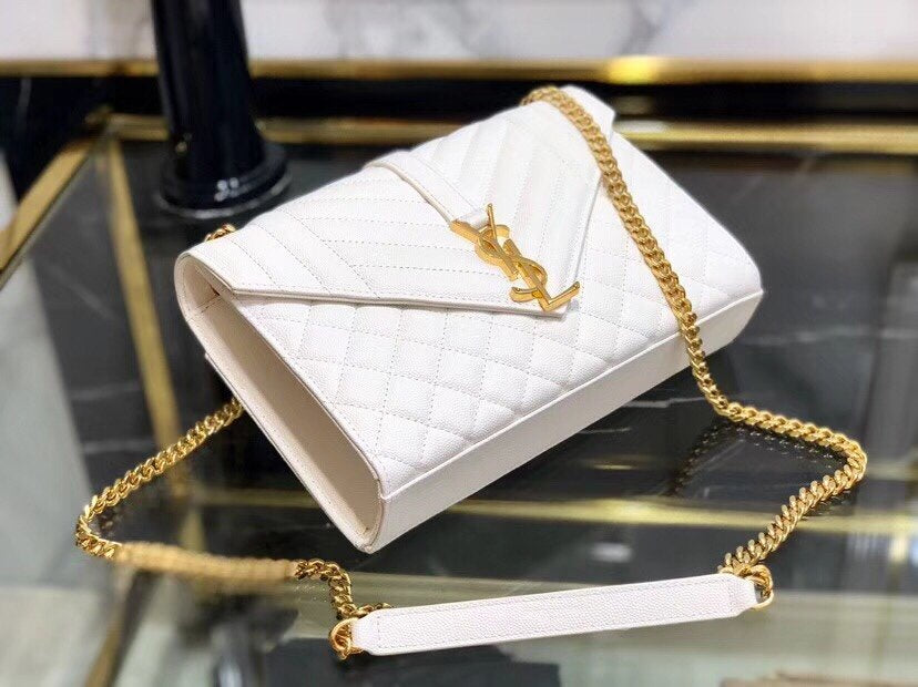 Y ENVELOPE MEDIUM BAG IN MIX MATELASS?? GRAIN DE POUDRE EMBOSSED LEATHER - Top Club