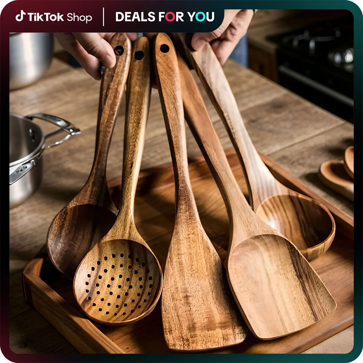 5-10Piece Premium Wooden Kitchenware Set with Ergonomic Handles, Natural Eco-Friendly Material - Includes Wooden Spoons, Tablespoon, Sauté Spatulas, Heat-Resistant, Easy-to-Clean, Durable Cooking Tools for Non-Stick Pans, Wooden Spatulas