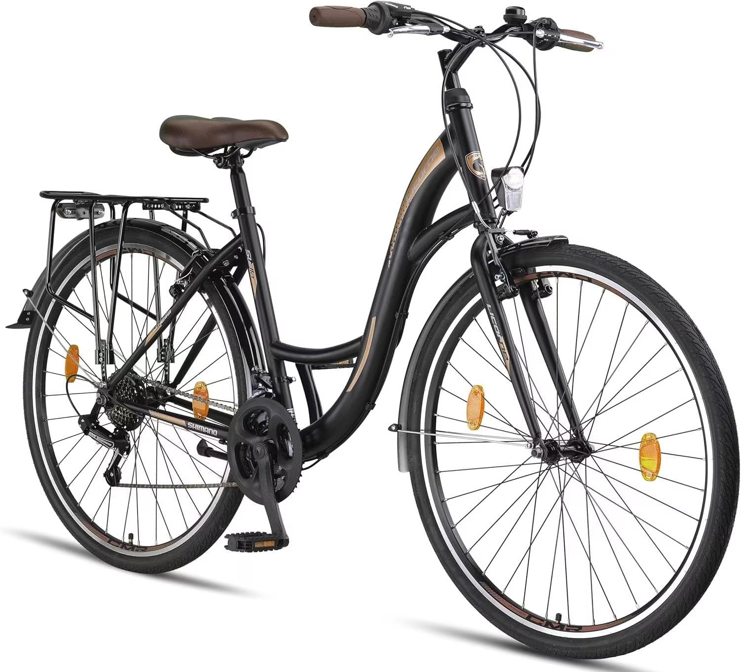 Licorne Bicicletta olandese Stella Bike, city bike da 24,26 e 28 pollici, adatta sia a uomini che a donne, con cambio Shimano a 21 marce, Donna, Nero , 28