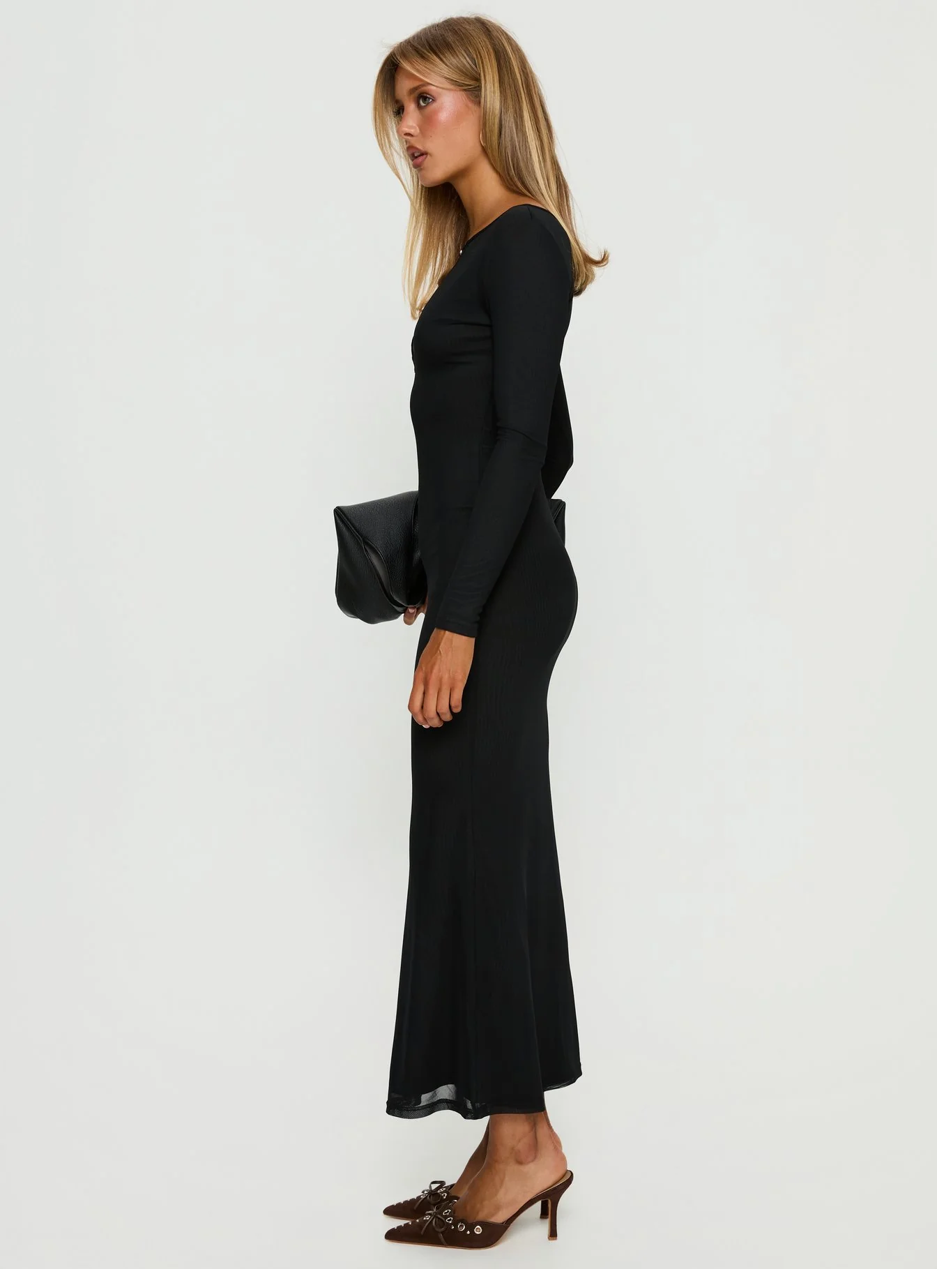 Adesa Long Sleeve Keyhole Plunge Maxi Dress Black