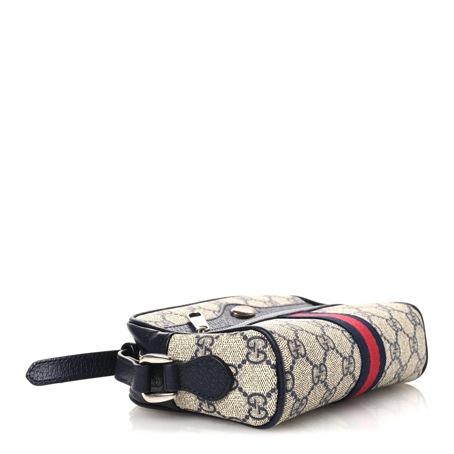 GG Supreme Monogram Textured Dollar Calfskin Web Mini Ophidia Shoulder Bag Beige Blue - Top Club