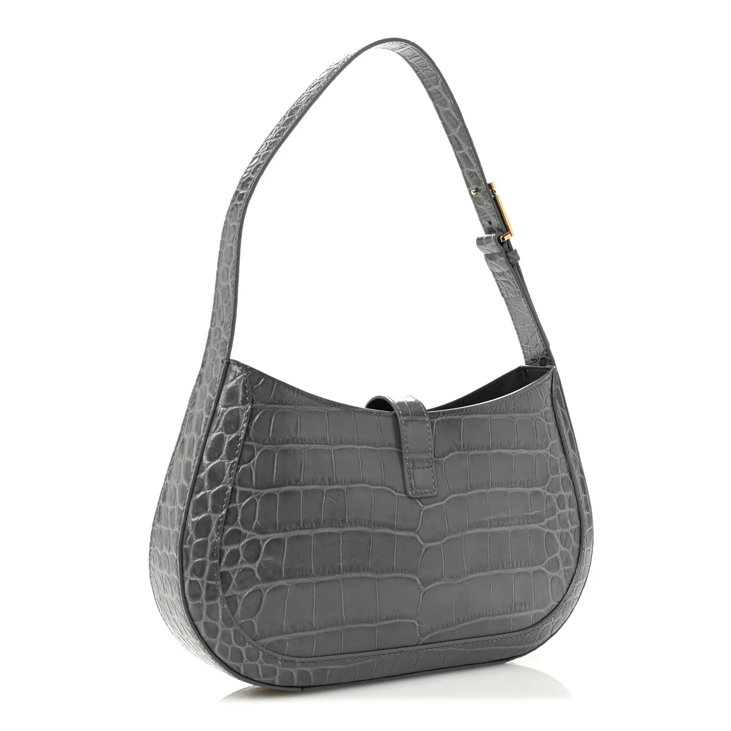 Calfskin Crocodile Embossed Large Greca Goddess Bag Charcoal - Top Club