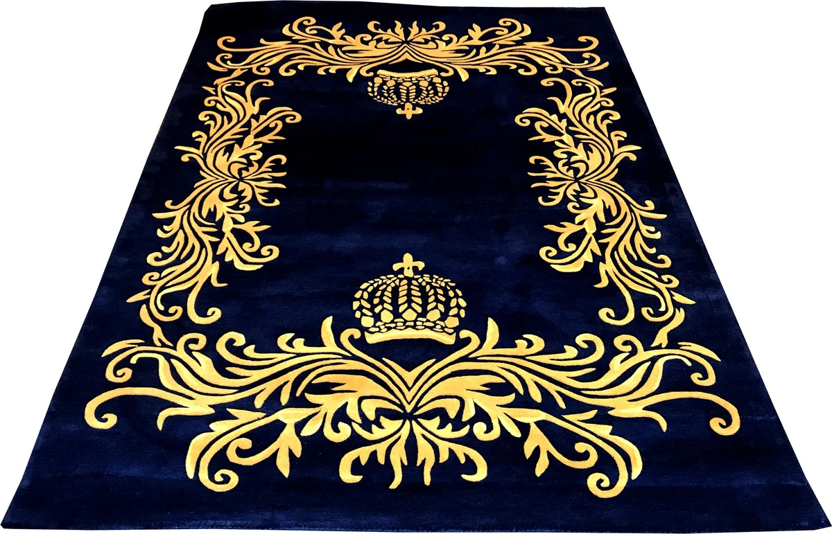 Pompöös by luxury carpet by Harald Glööckler 160 x 230 cm crown royal blue / gold - baroque design carpet - hand-woven from wool