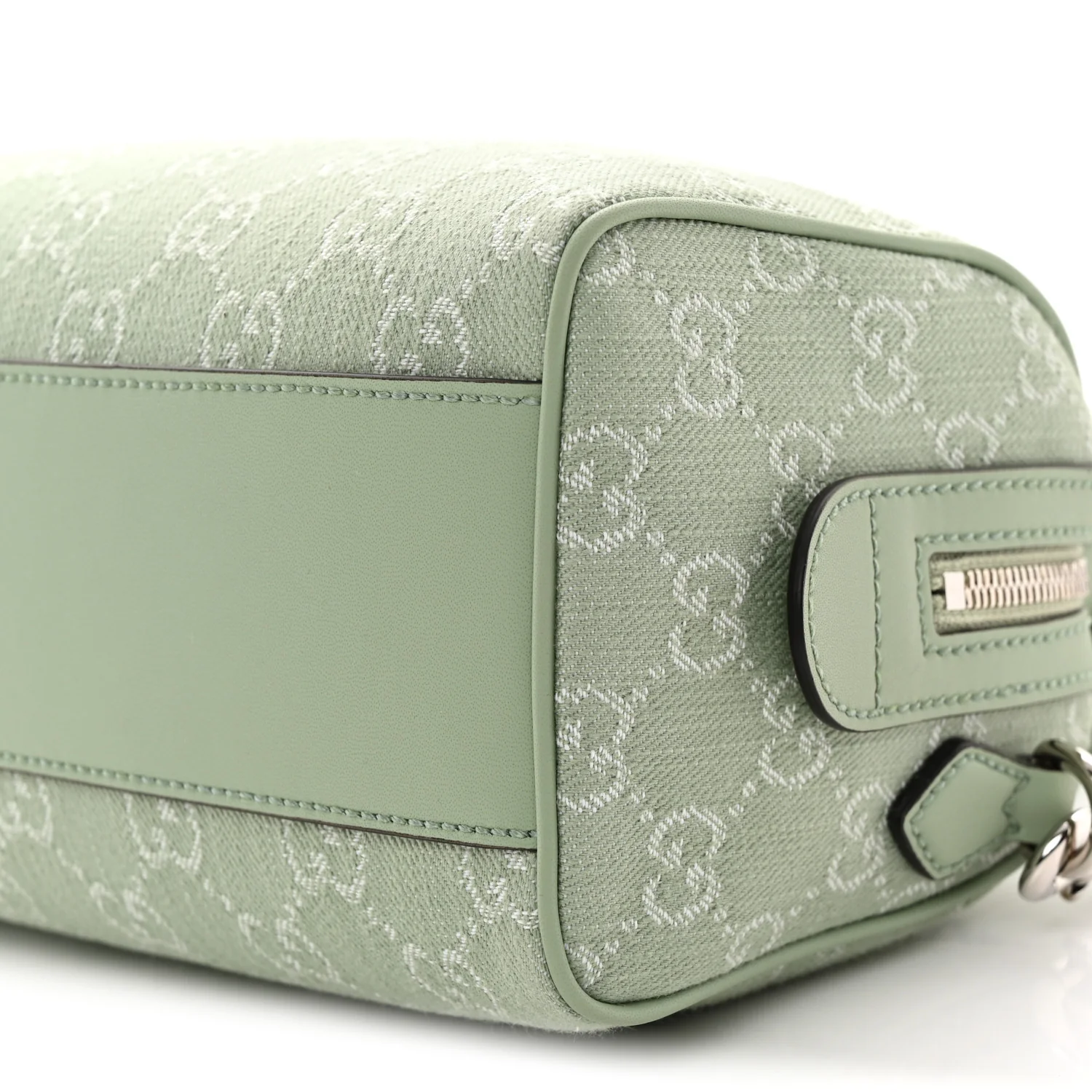 Denim GG Monogram Calfskin Mini Ophidia Top Handle Bag Pale Green - Top Club