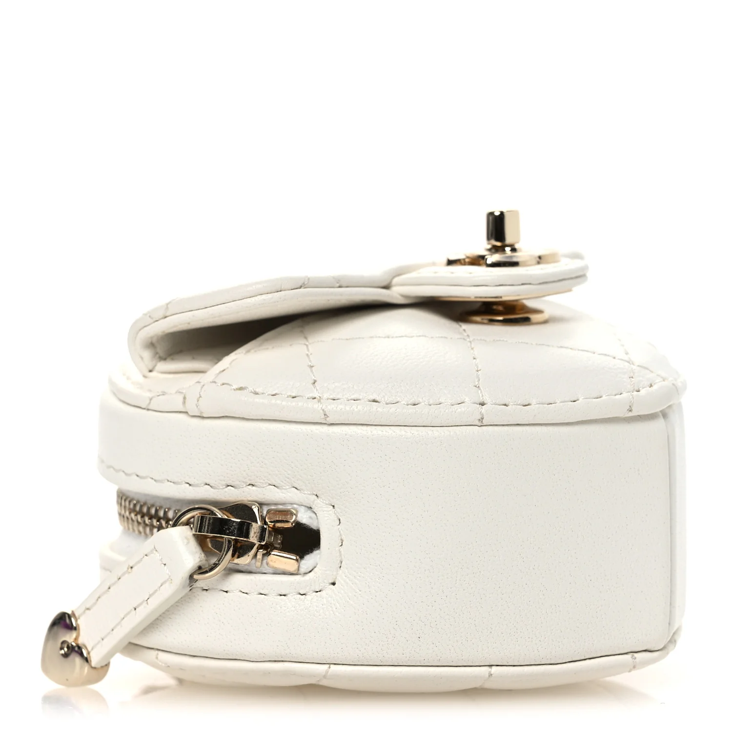 Lambskin Quilted CC In Love Heart Coin Purse With Chain White - Top Club