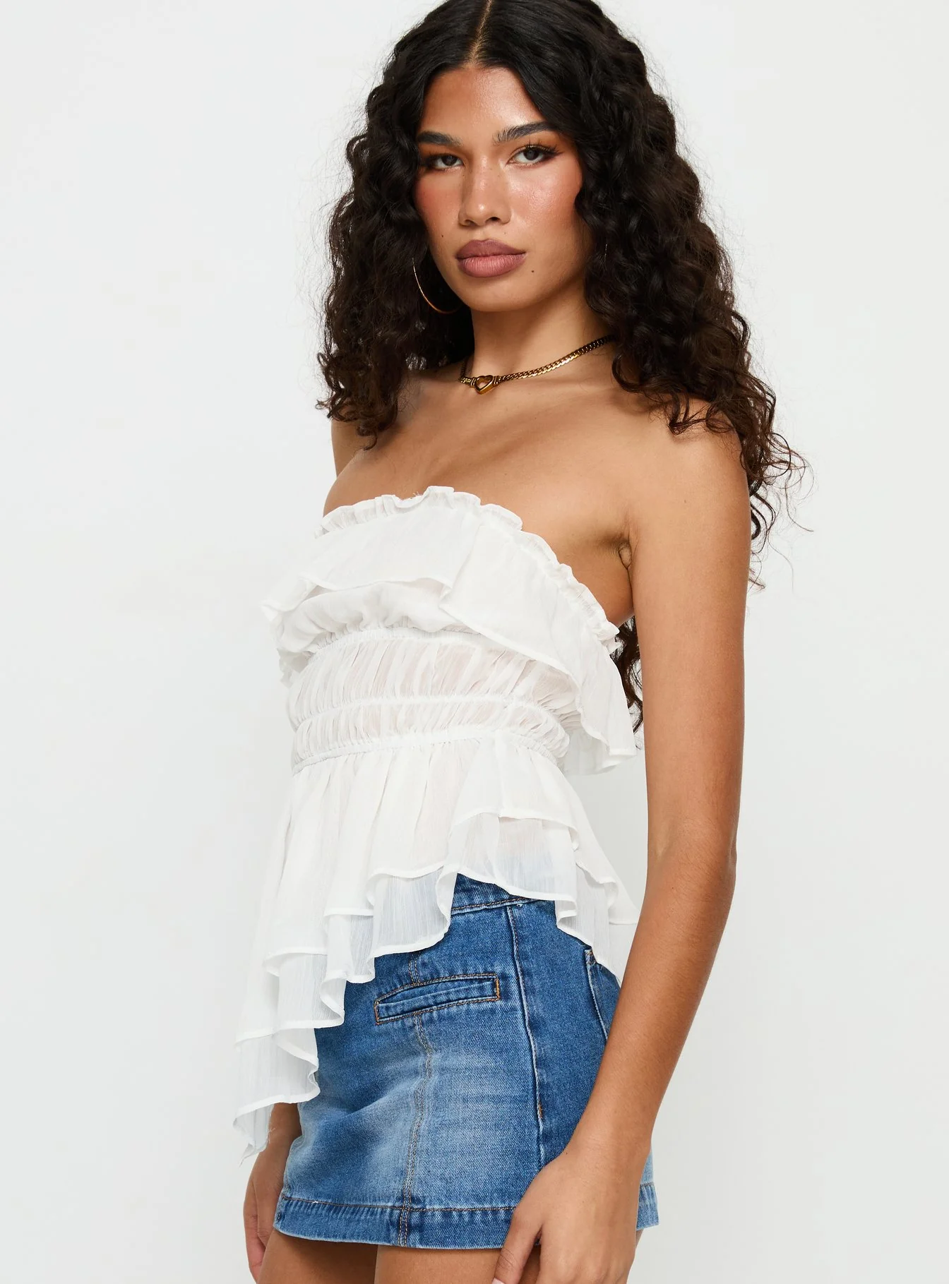 Ginnilee Strapless Frill Top White