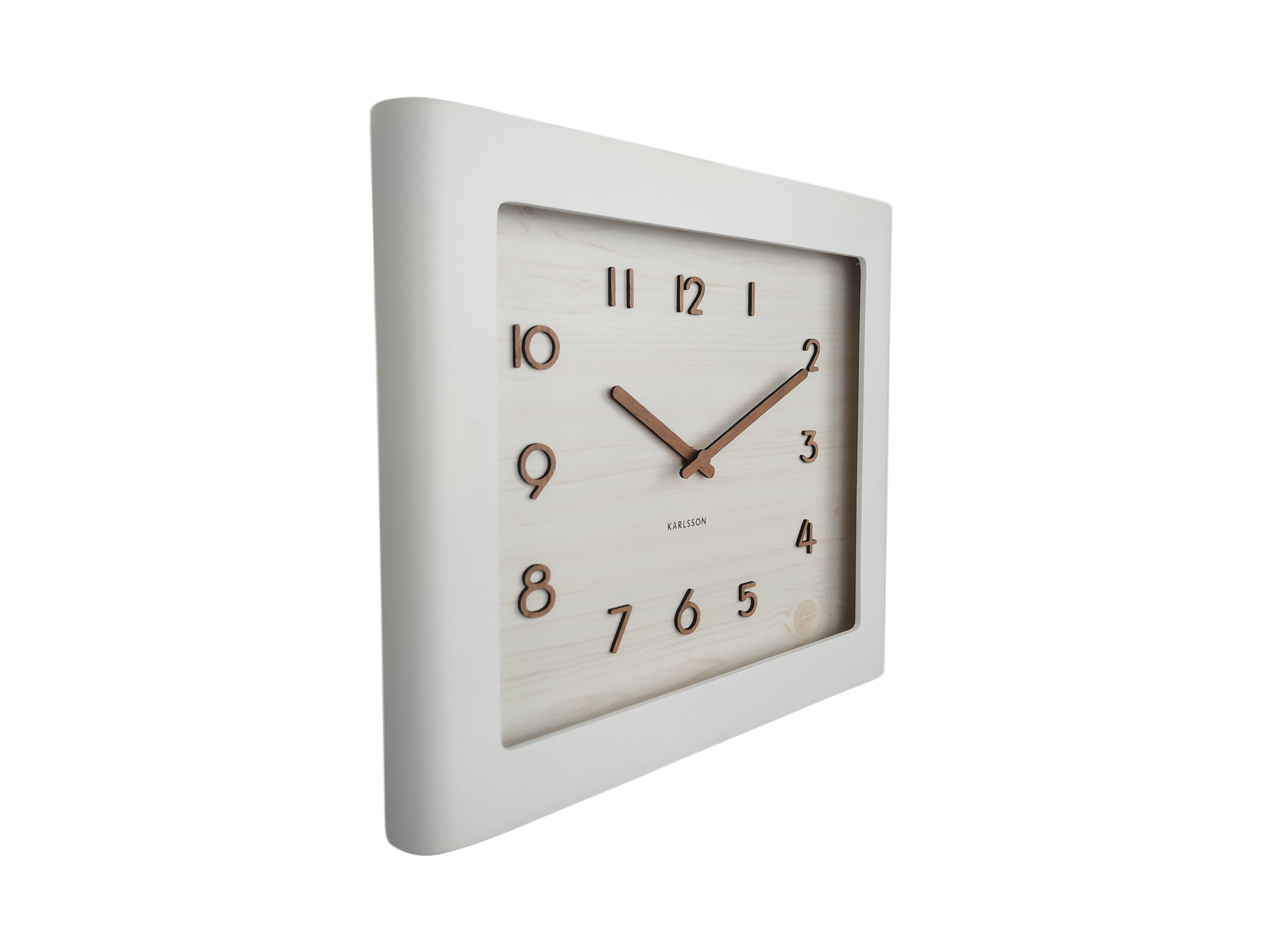 Wall clock Sole squared frame basswood white