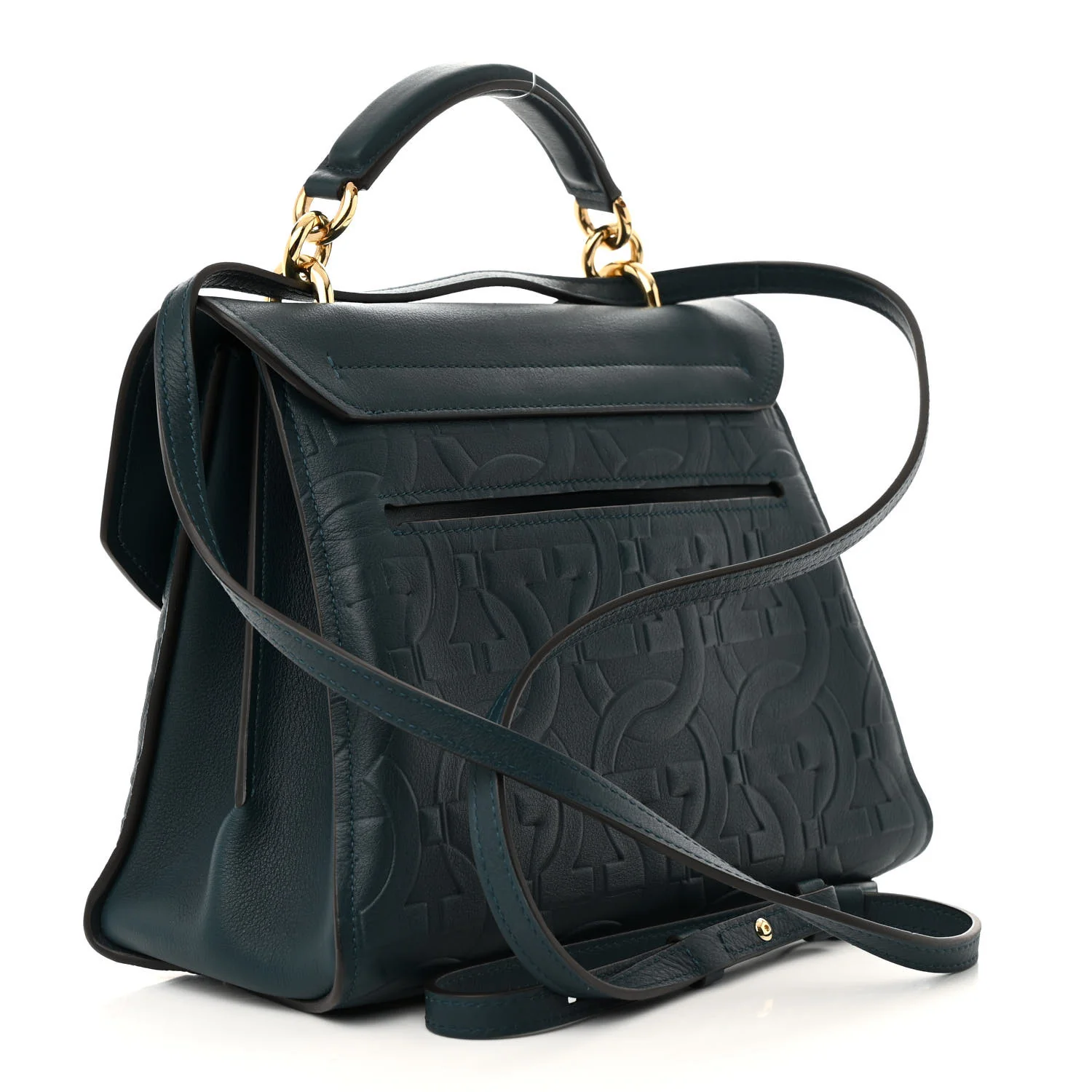 Calfskin Embossed Small Margot Top Handle Divisa Green - Top Club