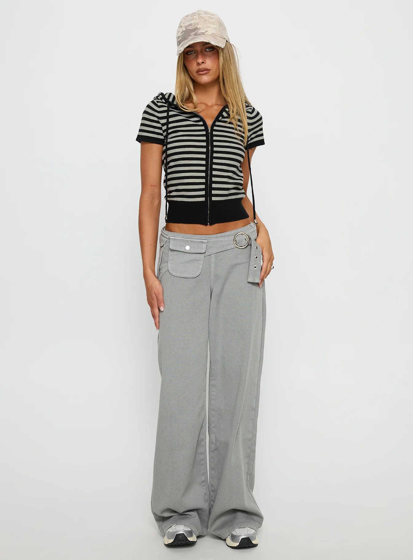 Kahlee Zip Through Hoodie Grey / Black Stripe