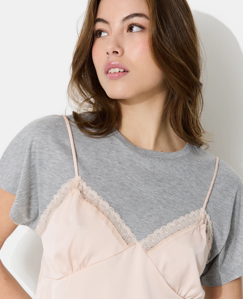 Pimkie T-shirt 2 en 1 avec top dentelle et satin