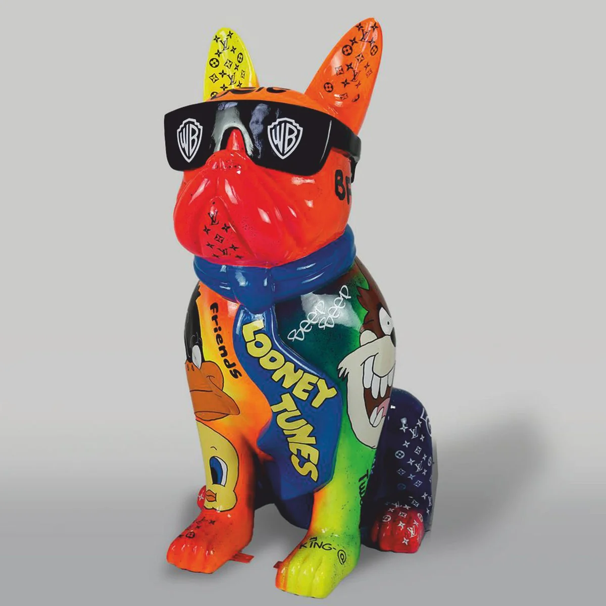 XXL decorative sculpture dog bulldog with sunglasses colorful H. 120 cm