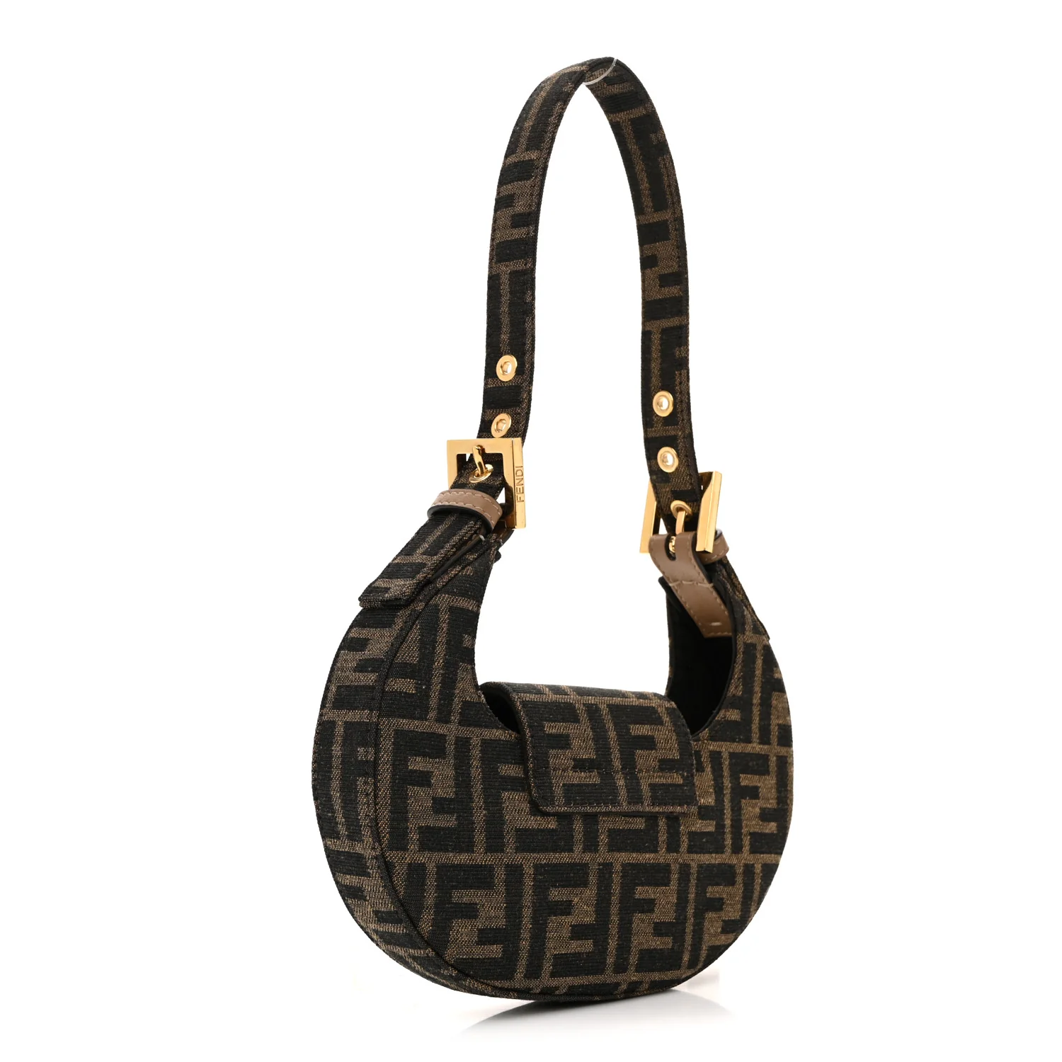 Fabric Jacquard FF 1974 Mini Cookie Hobo Bag Tobacco Moro - Top Club