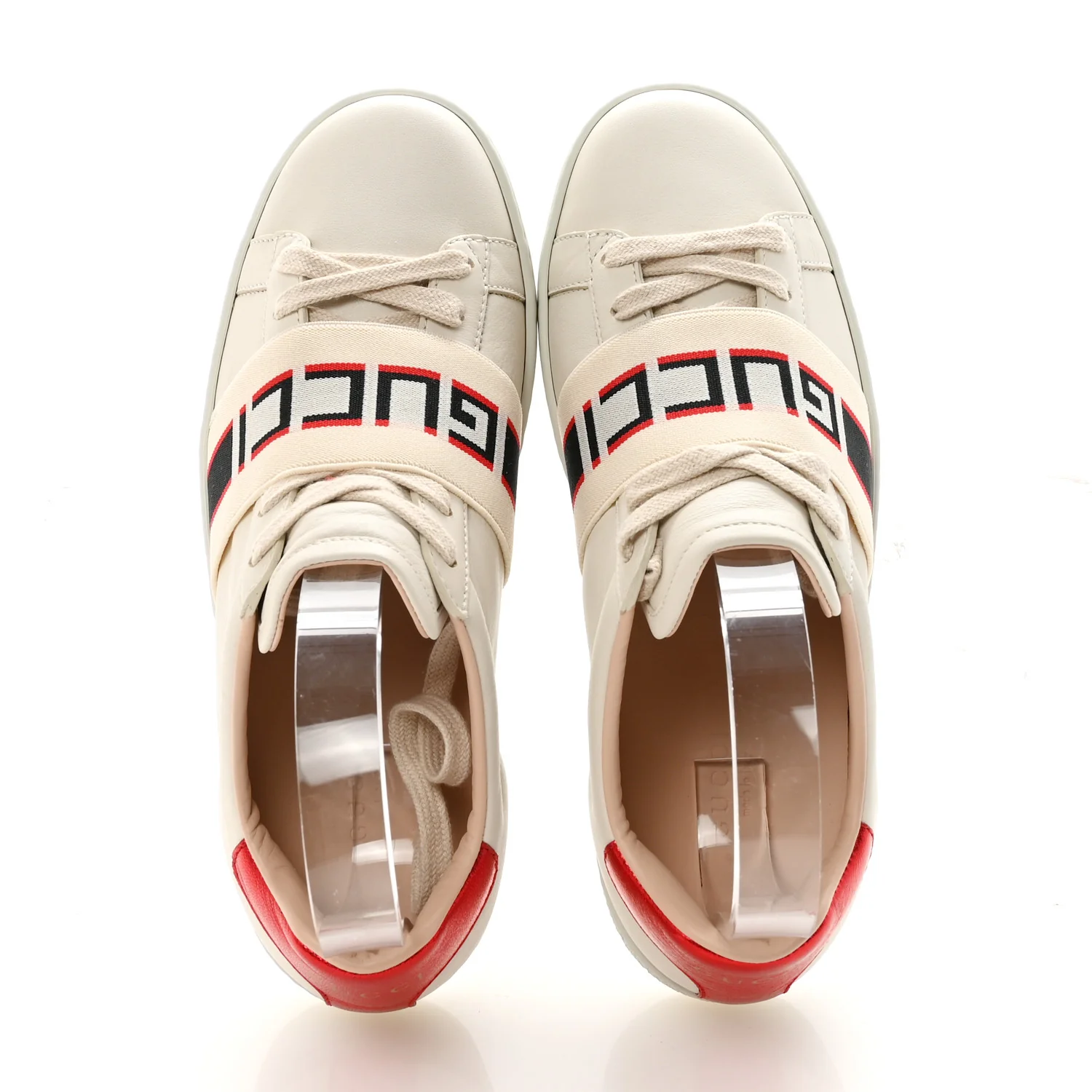 Calfskin Stripe Womens New Ace Sneakers 36 New Mystic White Ecru Red Flame - Top Club