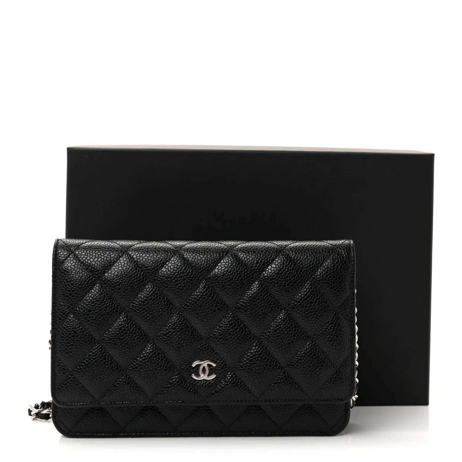 Caviar Quilted Wallet on Chain WOC Black - Top Club