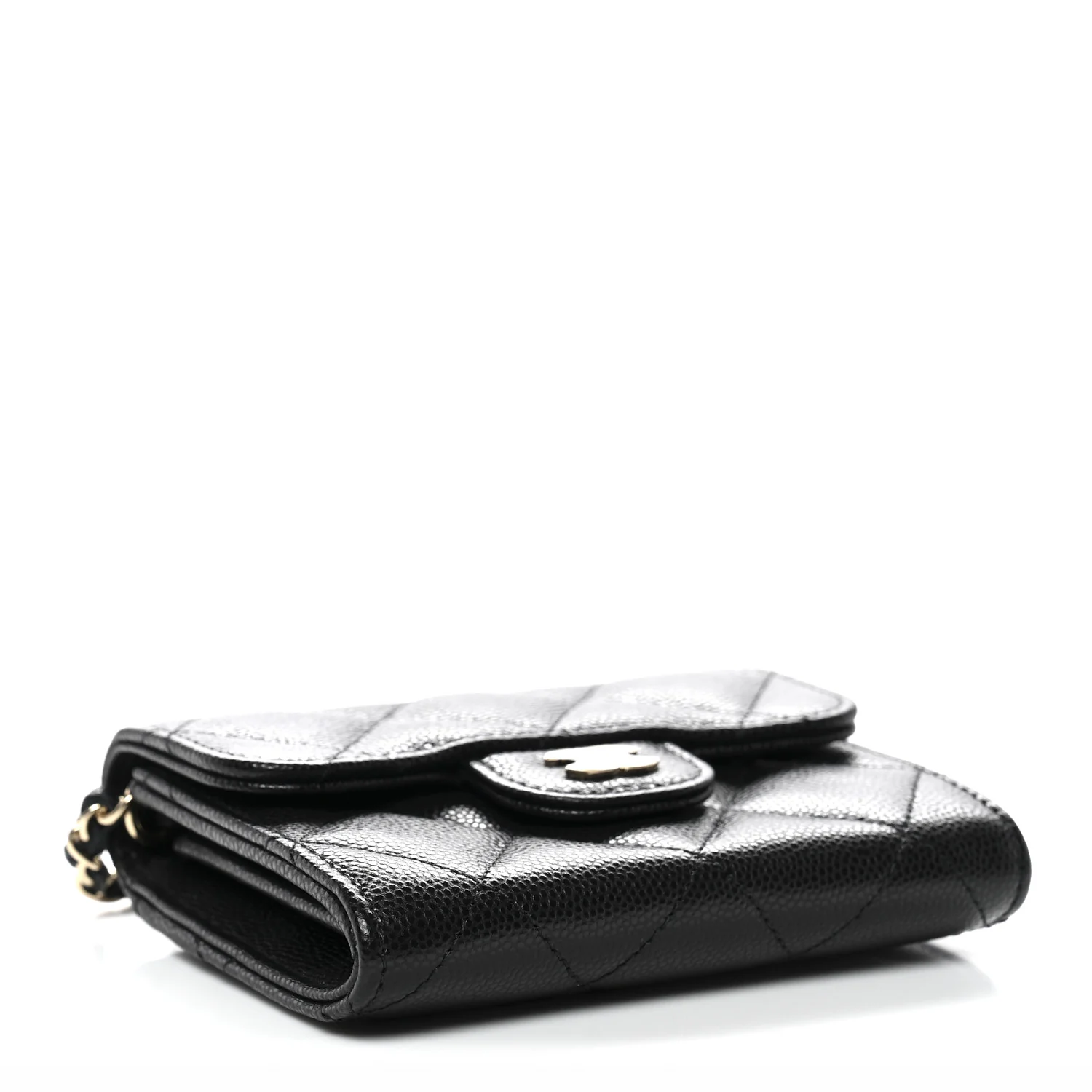 Caviar Quilted Flap Card Holder On Chain Black - Top Club