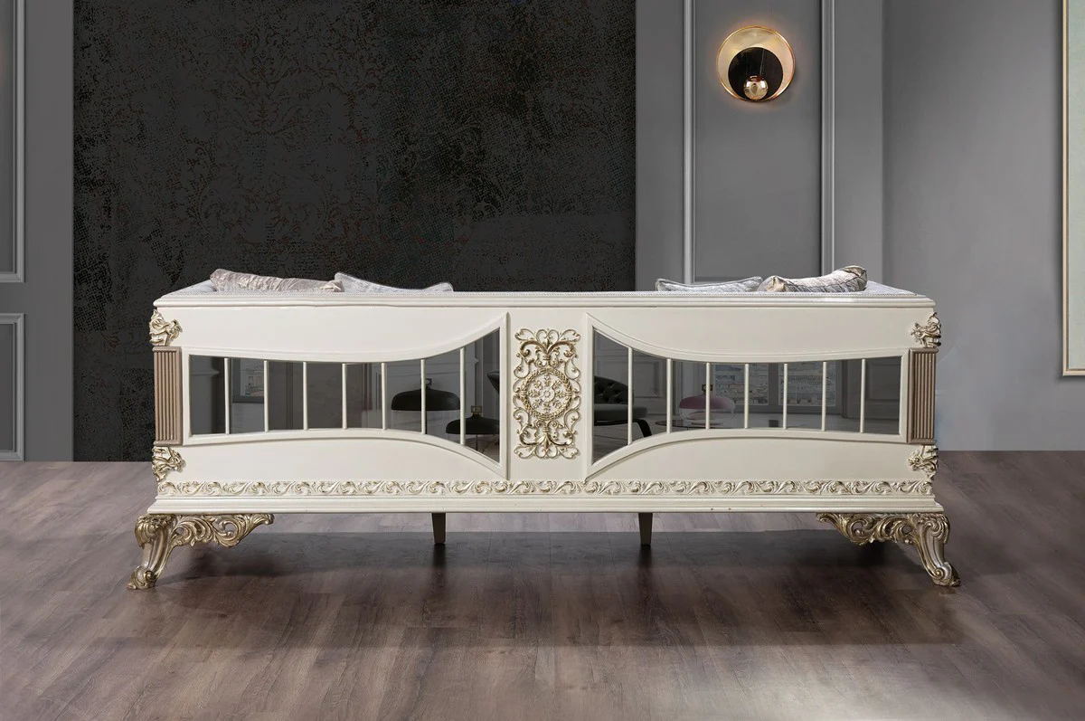 Luxury Baroque Living Room Set Silver / White / Gray / Gold - 2 Baroque Sofas & 2 Baroque Armchairs & 1 Baroque Coffee Table - Luxury Living Room Furniture in Baroque Style - Baroque Furniture