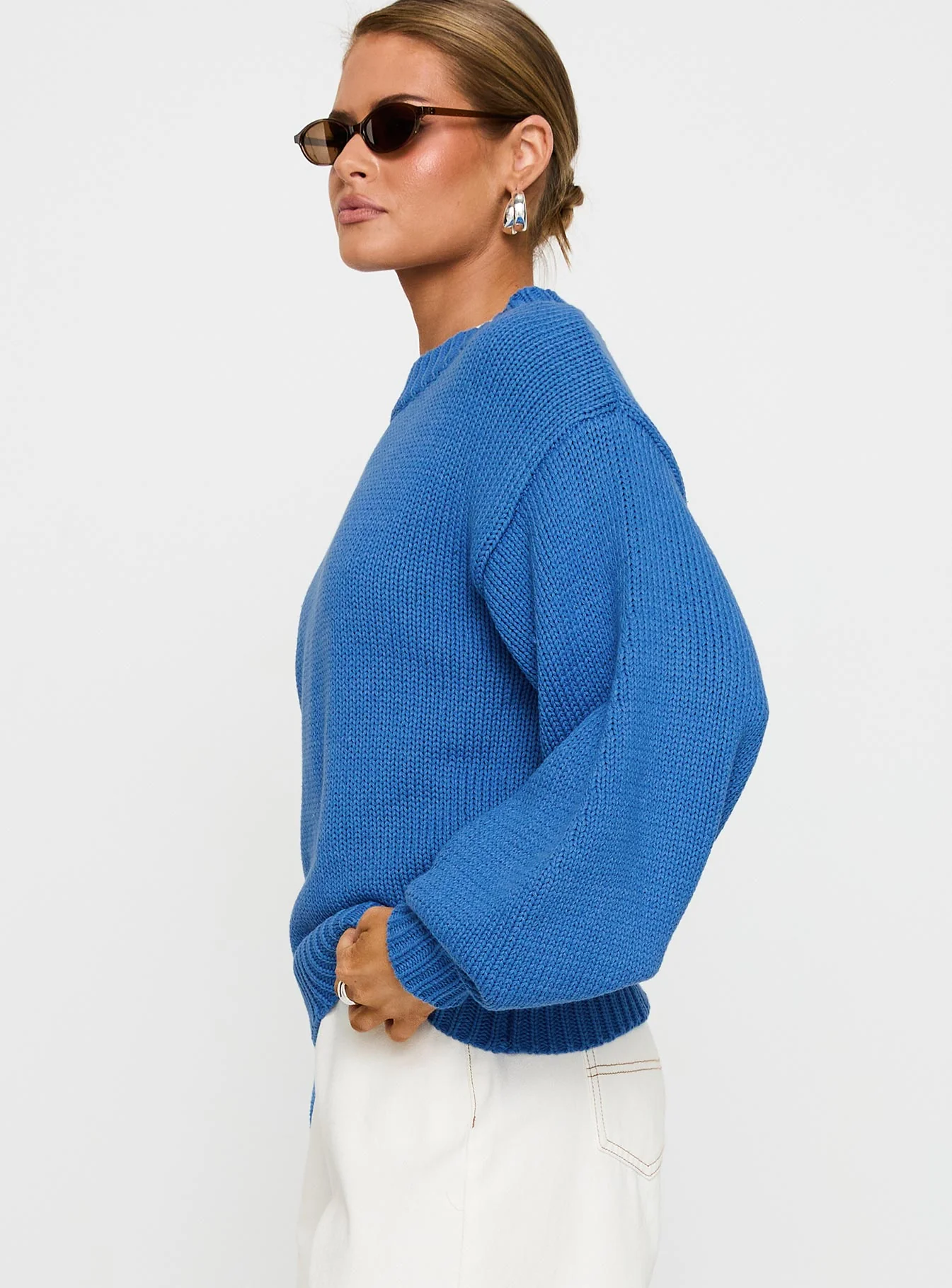 Harmony Balloon Sleeve Knit Sweater Blue