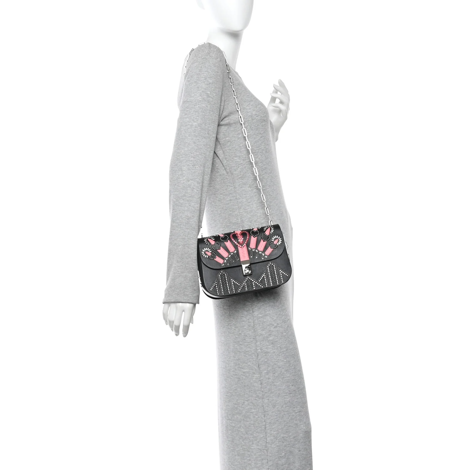 Vitello Loveblade Embellished Chain Flap Bag Black Multicolor