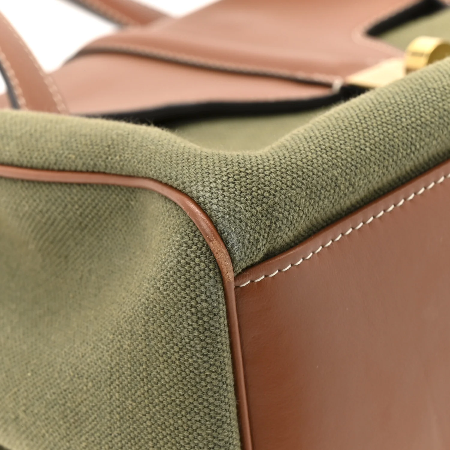 Canvas Calfskin Medium Soft 16 Top Handle Bag Khaki Tan - Top Club