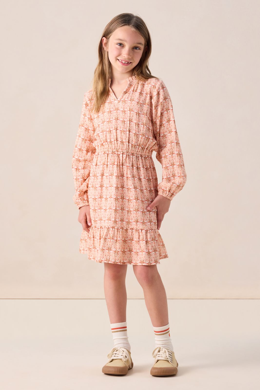 Lichtoranje jurk met print