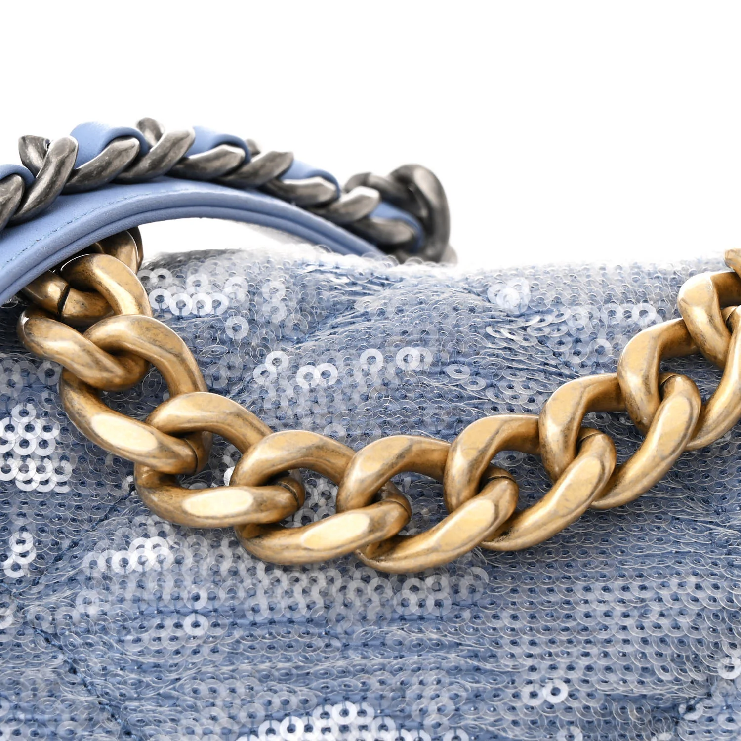 Sequin Quilted Medium Chanel 19 Flap Light Blue - Top Club