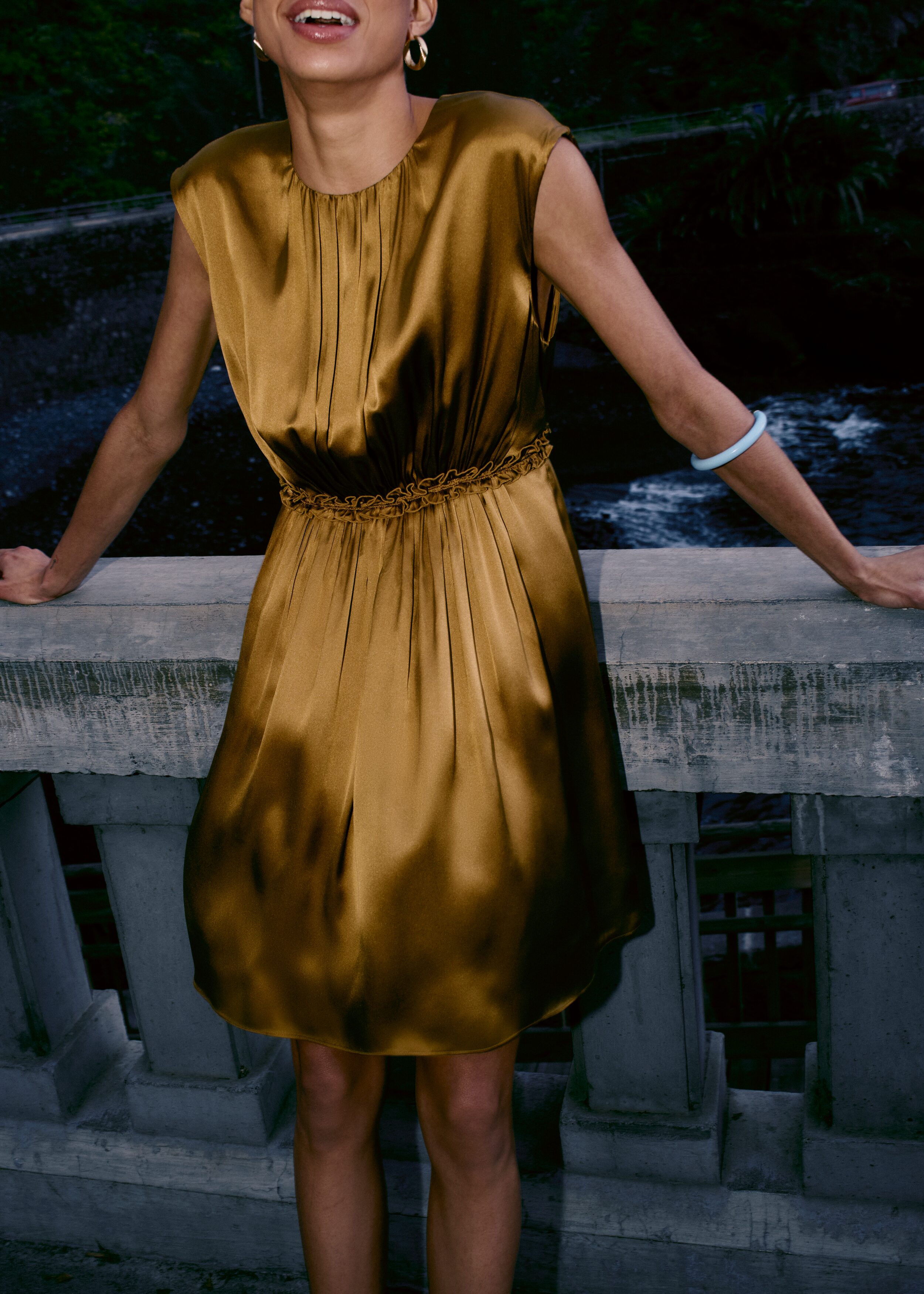 & Other Stories GATHERED SILK MINI DRESS