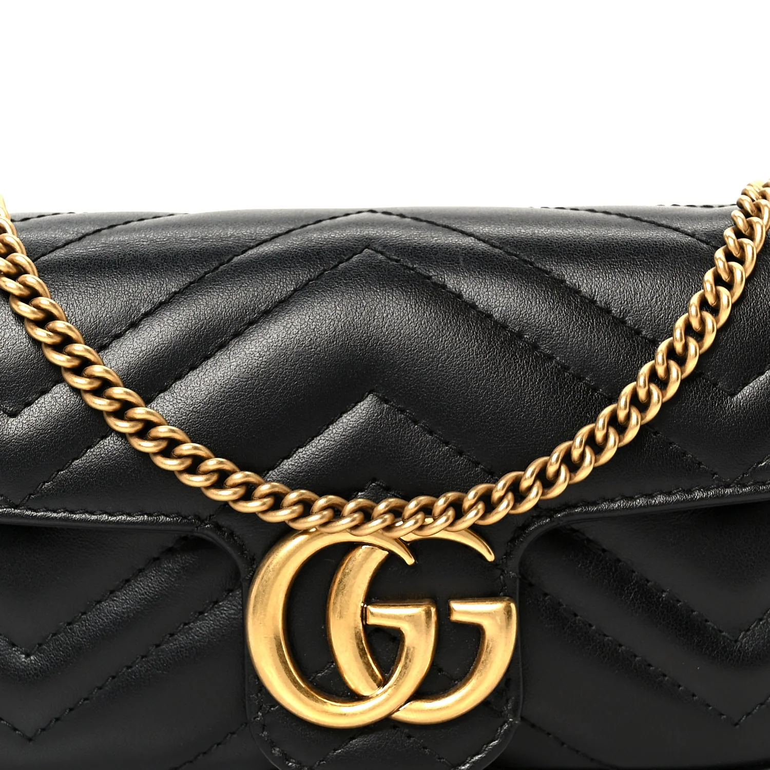 Calfskin Matelasse Super Mini GG Marmont Shoulder Bag Black - Top Club
