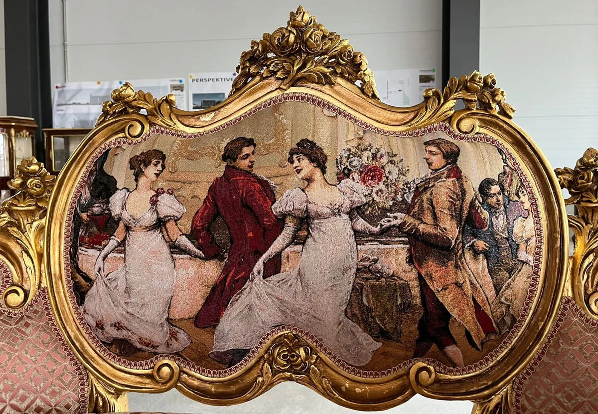 Baroque Sofa Pink / Multicolored / Gold - Handmade Living Room Sofa in Baroque Style - Magnificent Baroque Furniture - Baroque Style Living Room Furniture - Noble & Magnificent