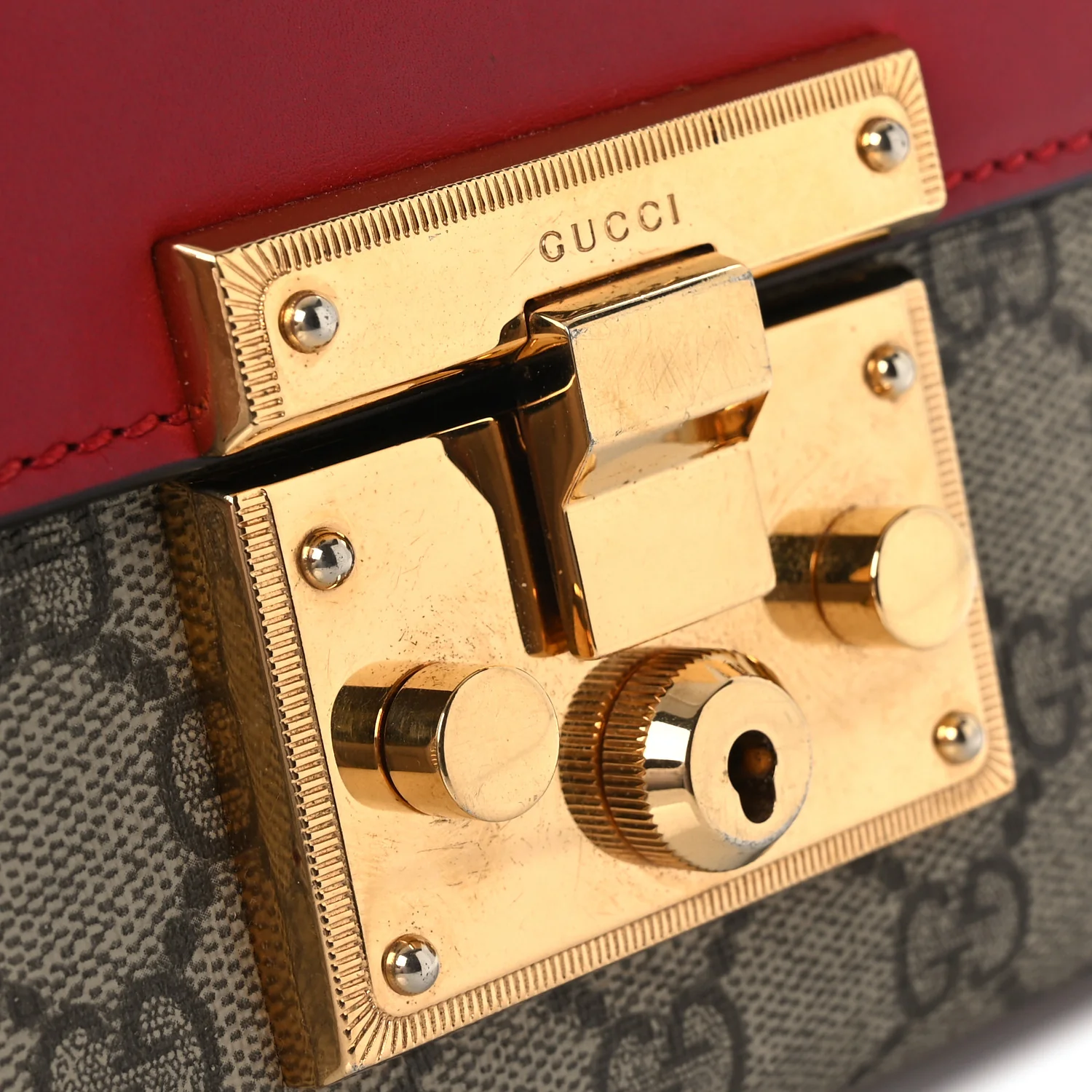 GG Supreme Monogram Calfskin Small Padlock Shoulder Bag Beige Hibiscus Red New Rosette - Top Club