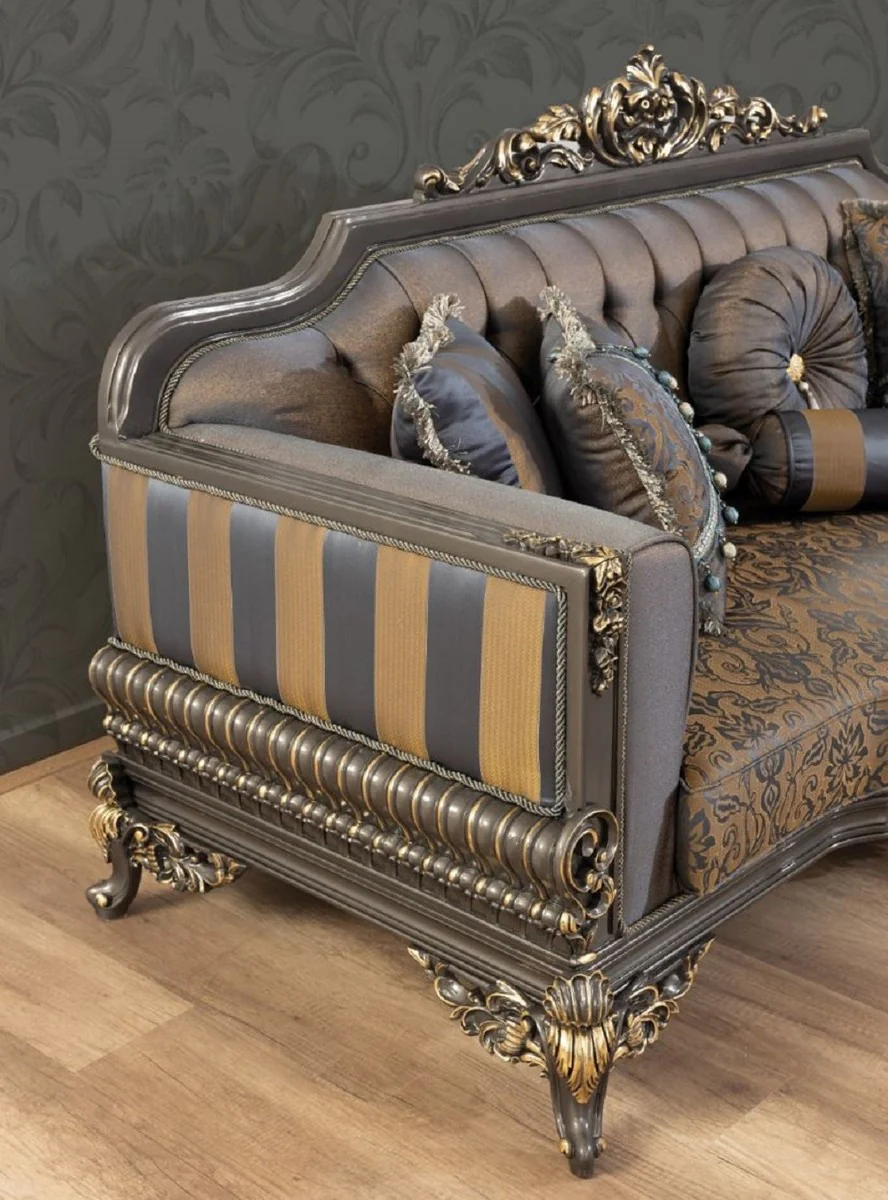 Luxury Baroque Living Room Set Blue / Gray / Gold - 2 Sofas & 2 Armchairs & 1 Coffee Table - Magnificent Baroque Living Room Furniture