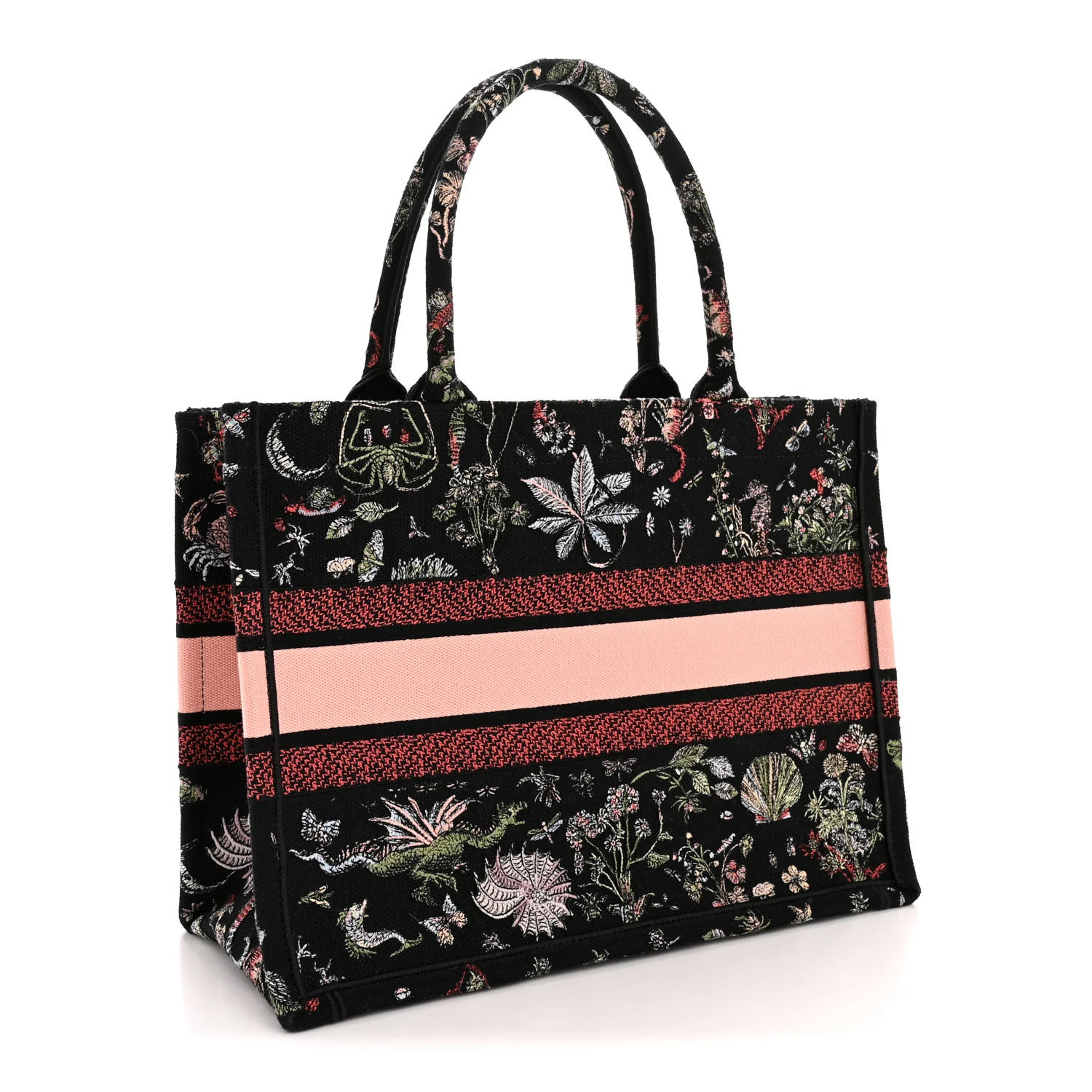 Canvas Embroidered Medium Cabinet De Curiosites Book Tote Black Multicolor - Top Club