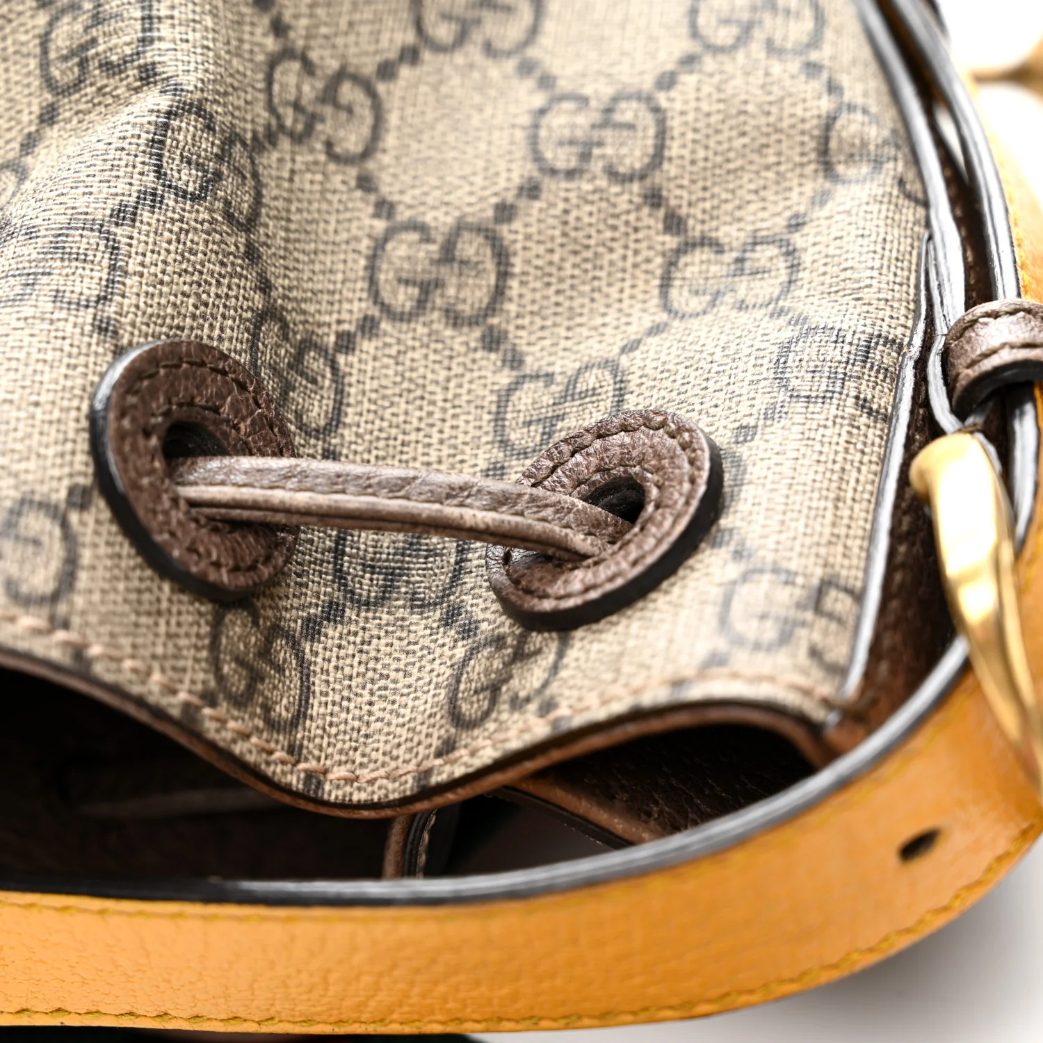 GG Supreme Monogram Neo Vintage Drawstring Bucket Backpack Beige New Acero Crop - Top Club