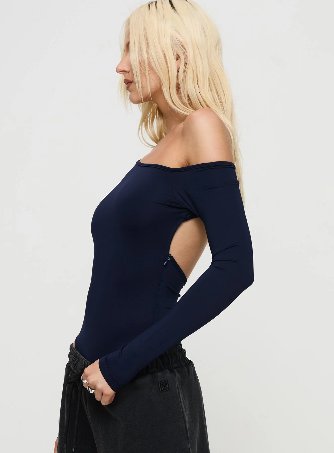 Caylum One Shoulder Bodysuit Navy