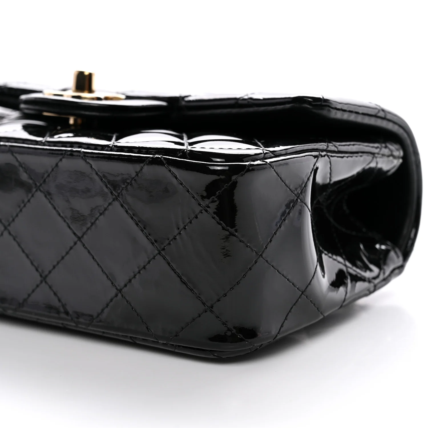 Patent Quilted Mini Top Handle Rectangular Flap Black - Top Club