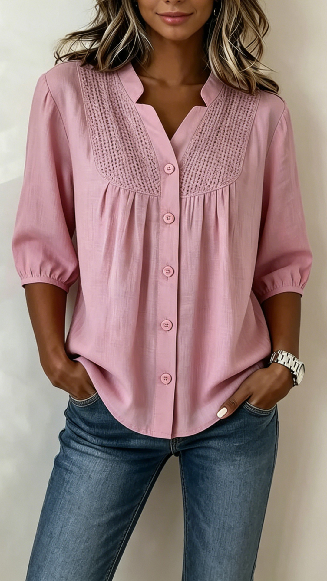 Women's  Crochet Detail Cotton-Blend Blouse - Nordfashionstorm - Women's Clothing, Fashion for You - Nordfashionstorm.com
