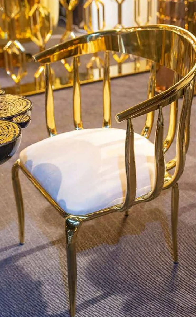 Luxury Dining Chair with Armrests Cream / Gold - Padded Stainless Steel Kitchen Chair - Dining Room Furniture - Hotel Furniture - Restaurant Furniture - Luxury Furniture