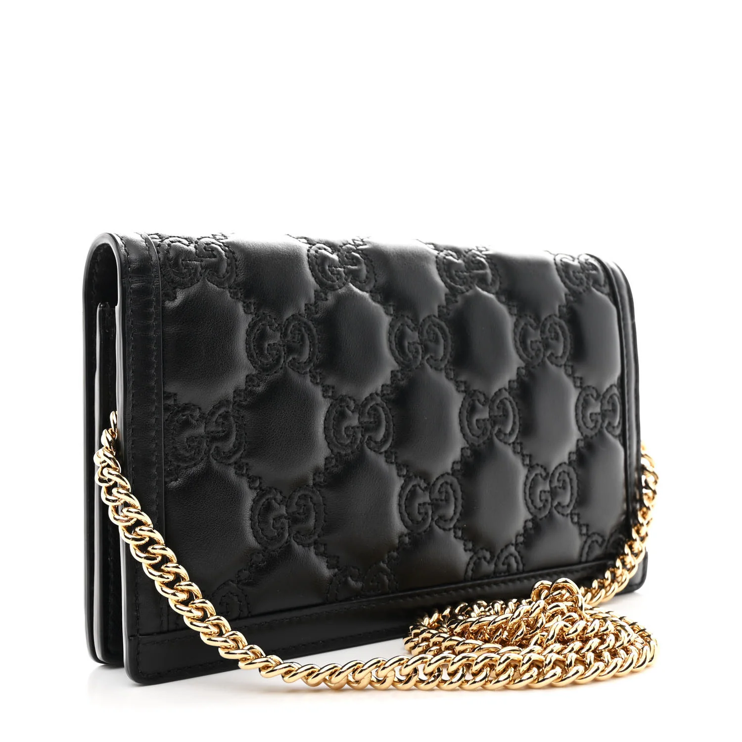 Calfskin GG Matelasse Chain Wallet Black - Top Club