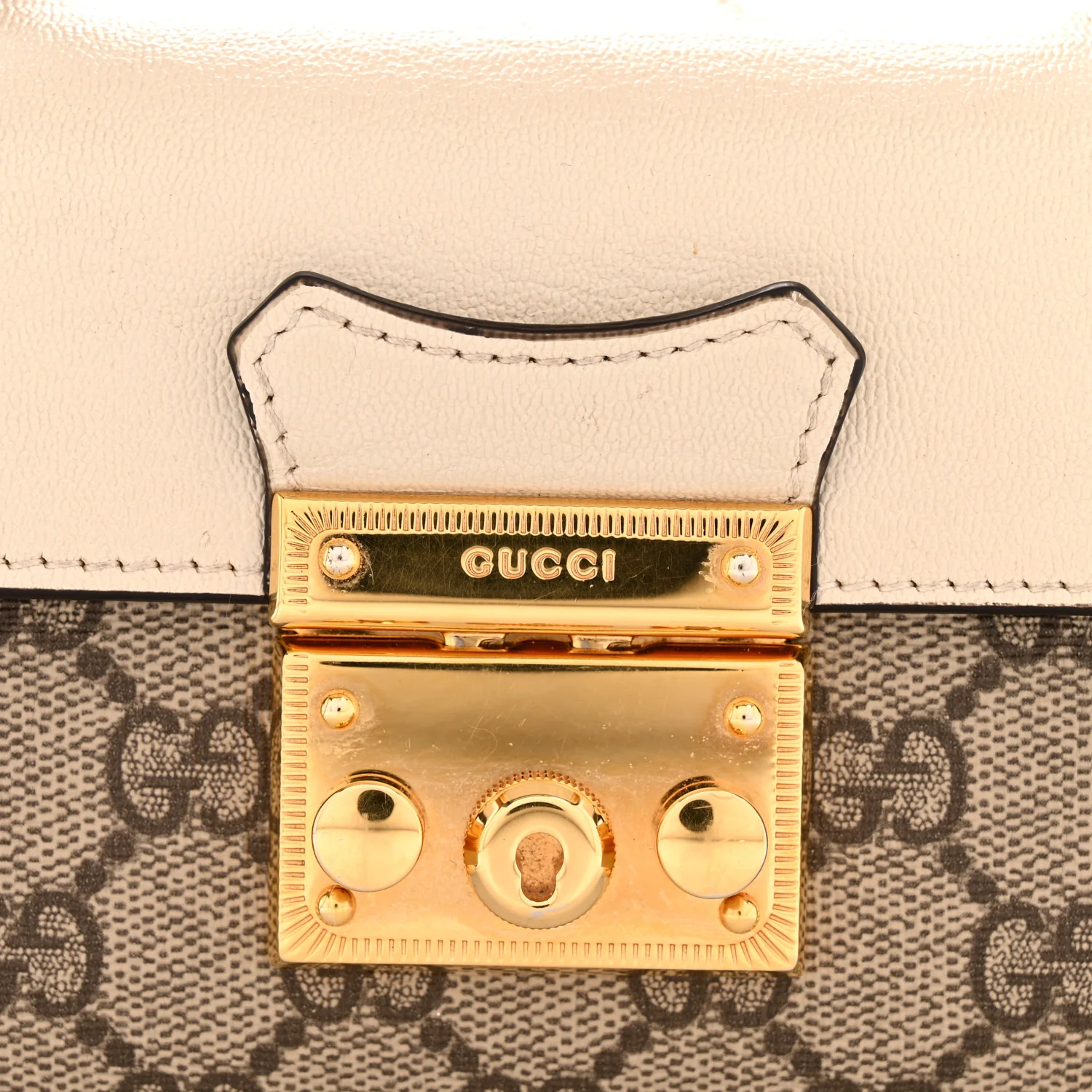 GG Supreme Monogram New Sakai Calfskin Mini Padlock Top Handle Shoulder Bag Beige Ebony Mystic White Sun Oil - Top Club