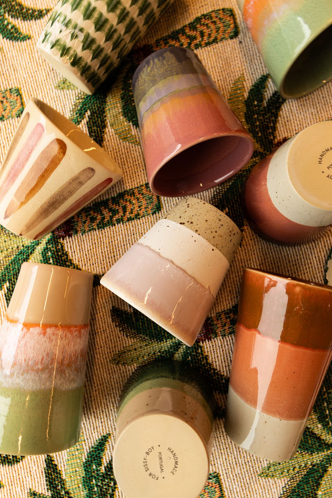 Koffiemokken beige met strepen