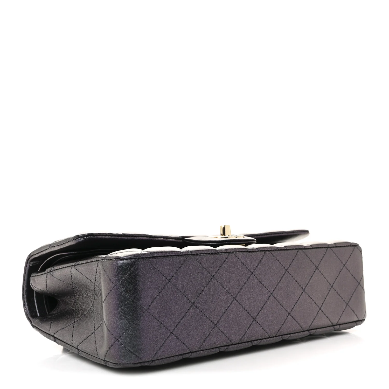 Iridescent Lambskin Quilted Medium Double Flap Black - Top Club