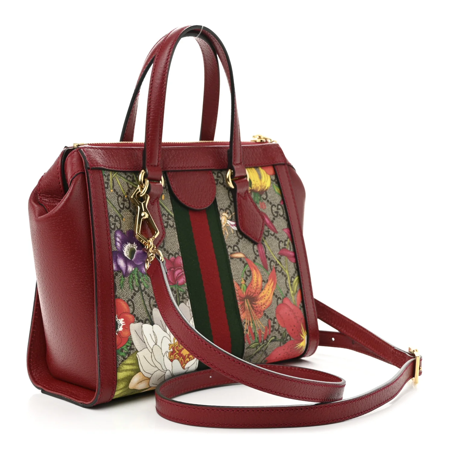 GG Supreme Monogram Flora Web Small Ophidia Tote Bag Red - Top Club