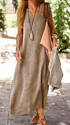 Women's Vintage-effect V-neck Sleeveless Loose Maxi Dress - Nordfashionstorm - Women's Clothing, Fashion for You - Nordfashionstorm.com